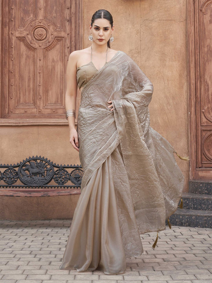 Tikhi Imli Crushed Pallu Half and Half Organza Saree