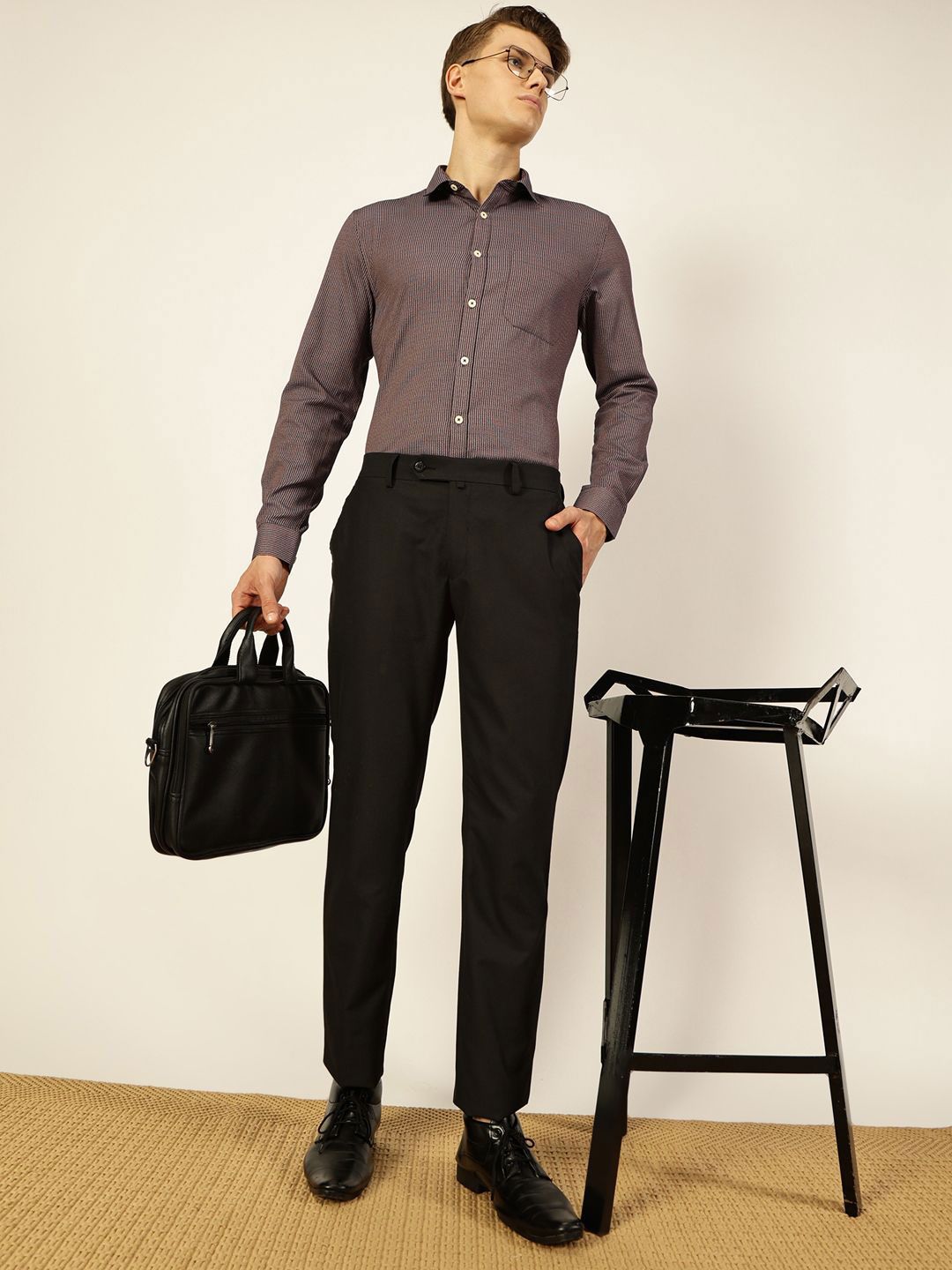Thomas Scott Men Smart Spread Collar Pinstripes Striped Cotton Formal Shirt
