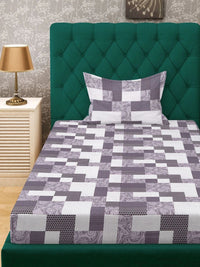 Myntra Elegant Homes Purple & White Geometric 400 TC Single Bedsheet with 1 Pillow Covers