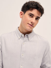 THE BEAR HOUSE Men Button-Down Collar Vertical Striped Cotton Slim Fit Casual Shirt