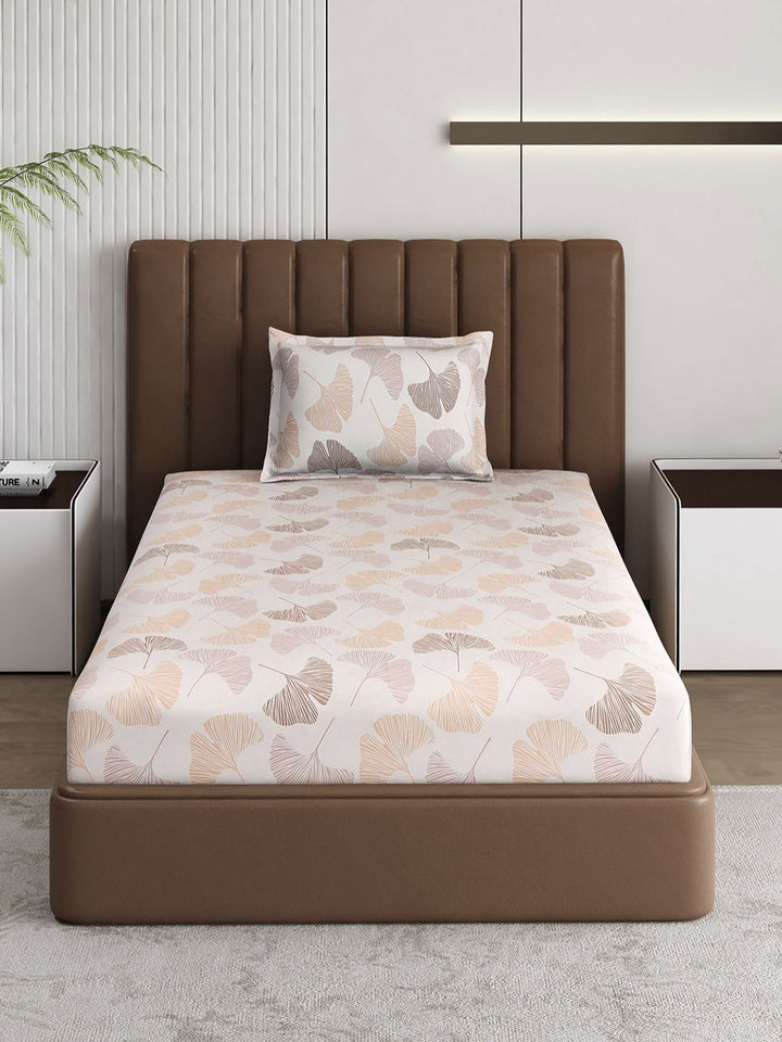 Monte Carlo Pixel Peach-Coloured Printed 120 TC Single Bedsheet Set 1.52 m x 2.30 m