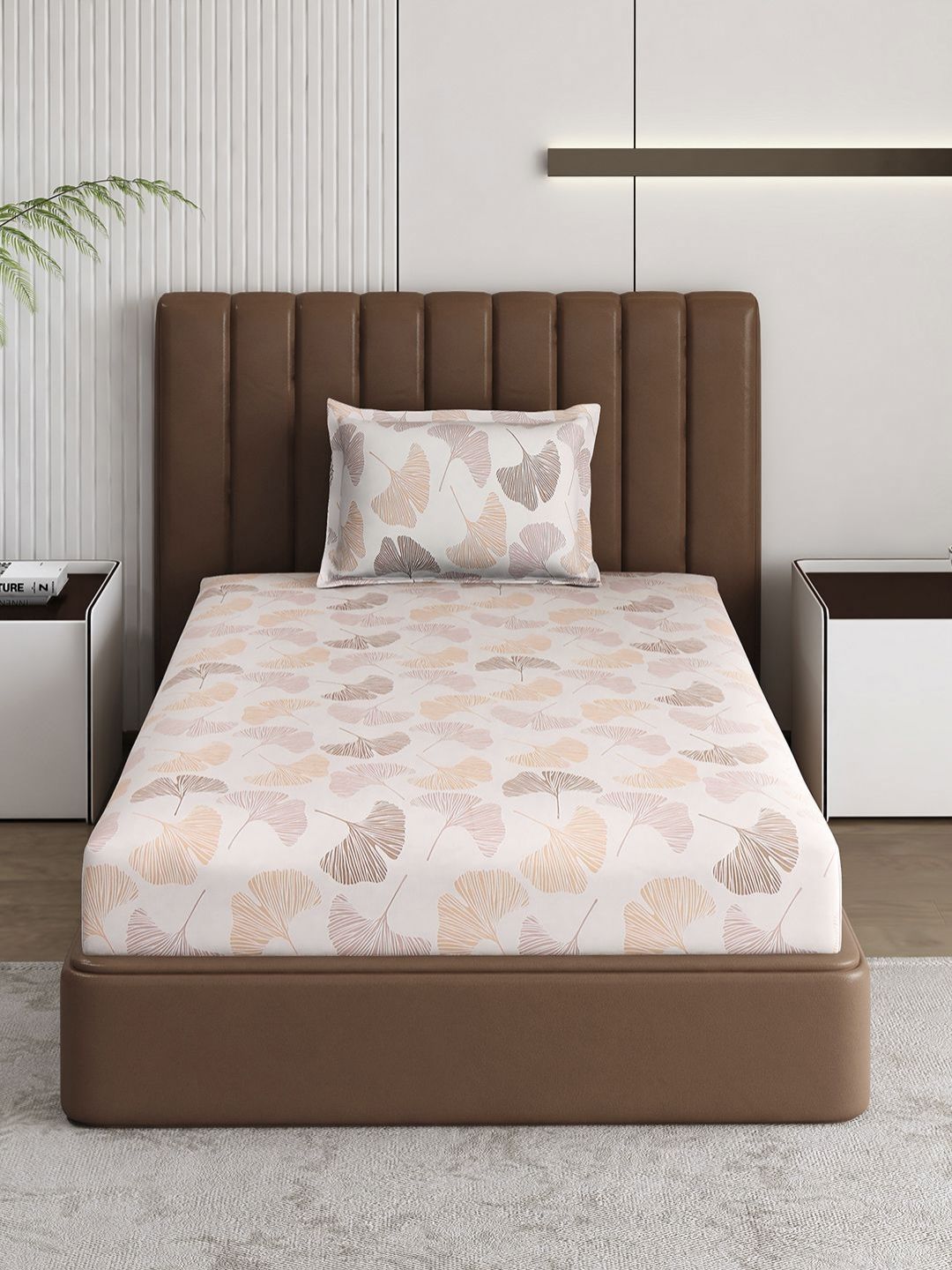 Monte Carlo Pixel Peach-Coloured Printed 120 TC Single Bedsheet Set 1.52 m x 2.30 m