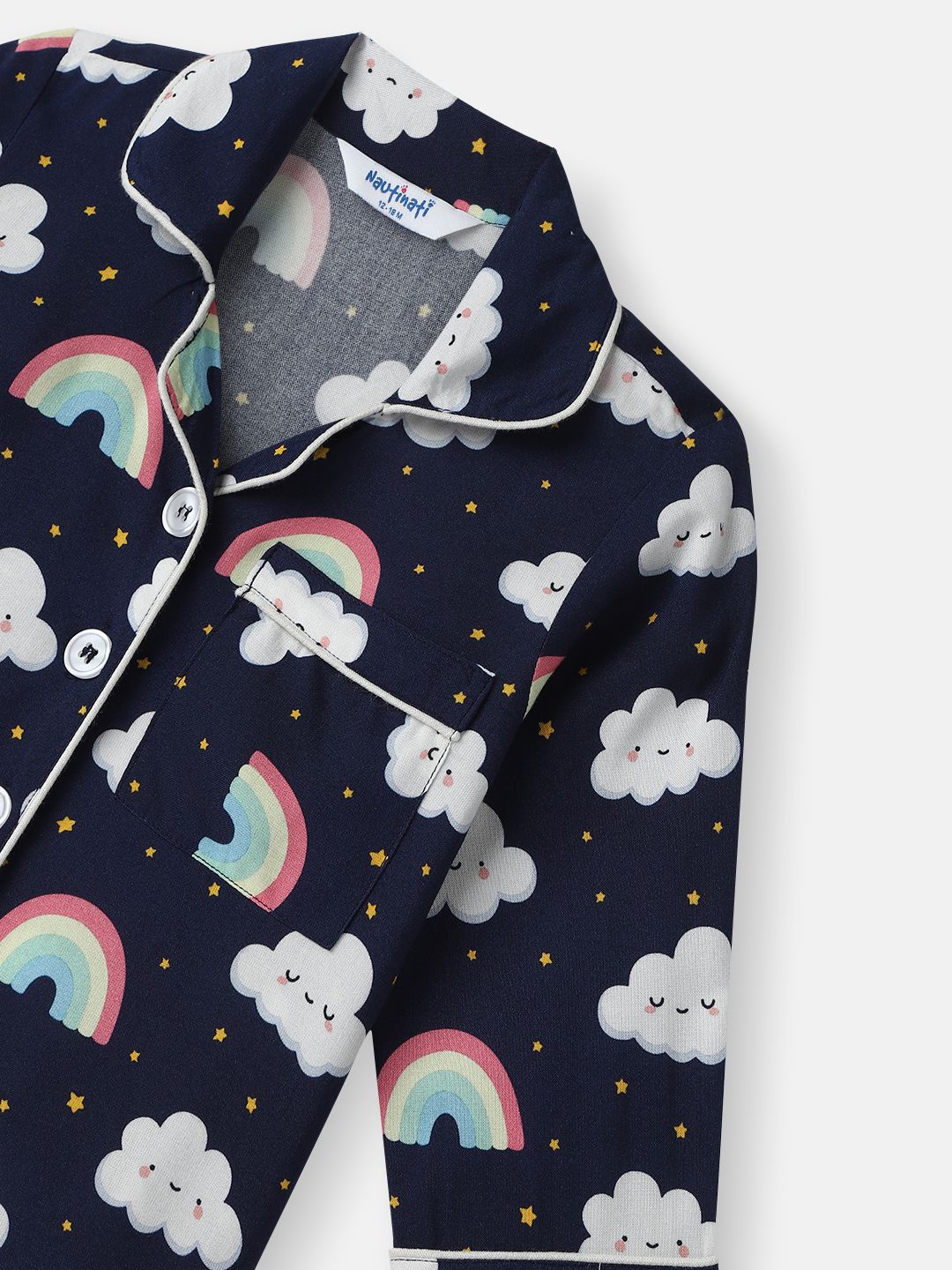 Nauti Nati Boys Clouds and Rainbow Print Chest Pocket Shirt and Pyjama Set
