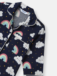 Nauti Nati Boys Clouds and Rainbow Print Dada Pocket Shirt dan Pajama Set
