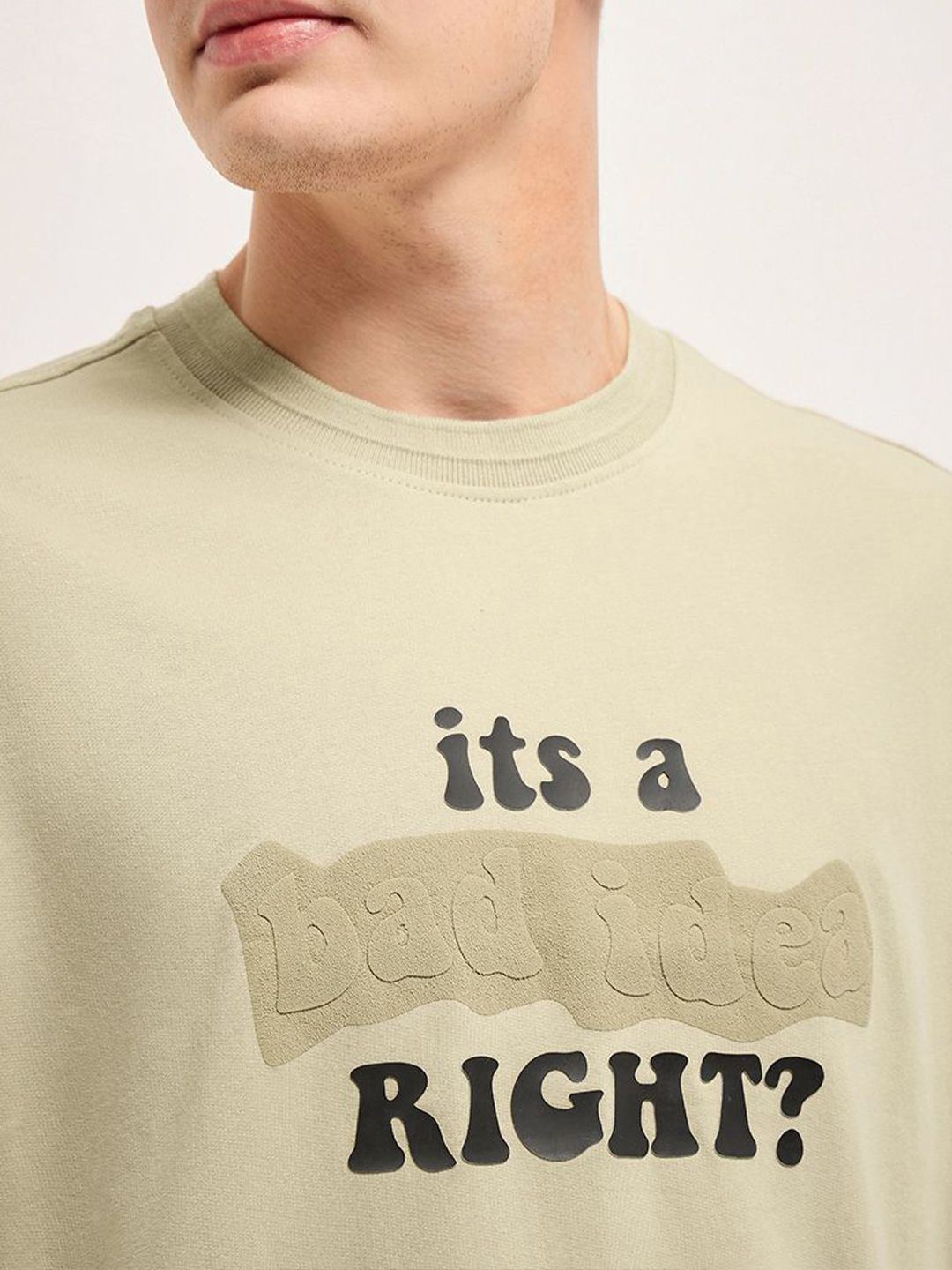 THE BEAR HOUSE Pure Cotton Graphic Printed Round Neck Oversized T-shirt