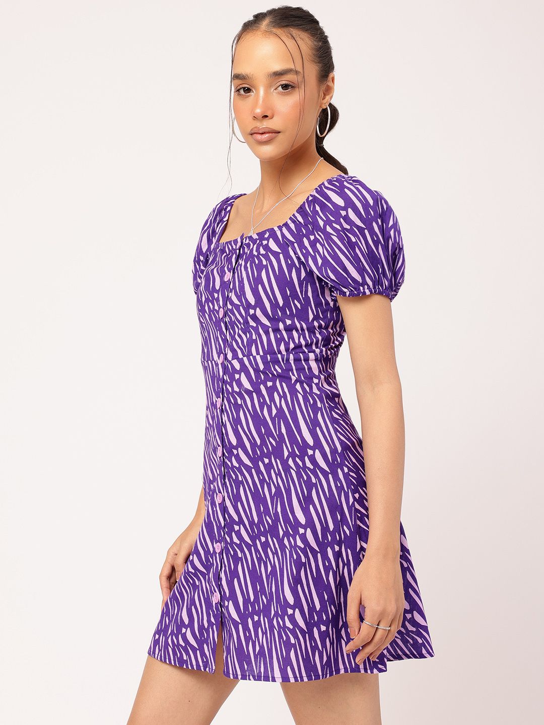 DressBerry Minimalist Magic Abstract Print Puff Sleeves Mini A-line Dress