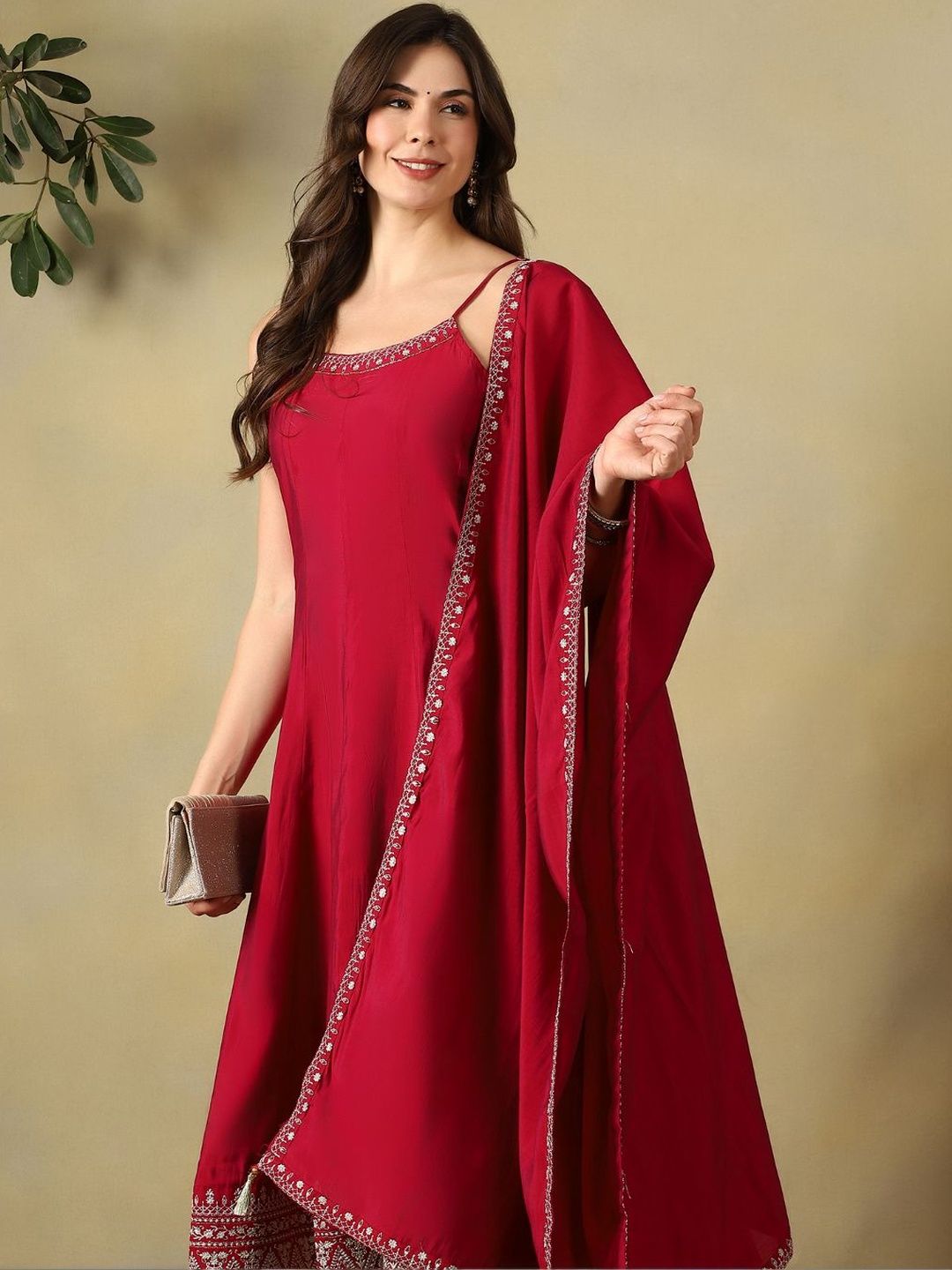 Mamicha Women Ethnic Motifs Embroidered Regular Thread Work Kurta with Trousers & With Dupatta