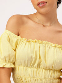 DressBerry Sunshine Serenade Ruffle Detail Smocked Off-Shoulder Top