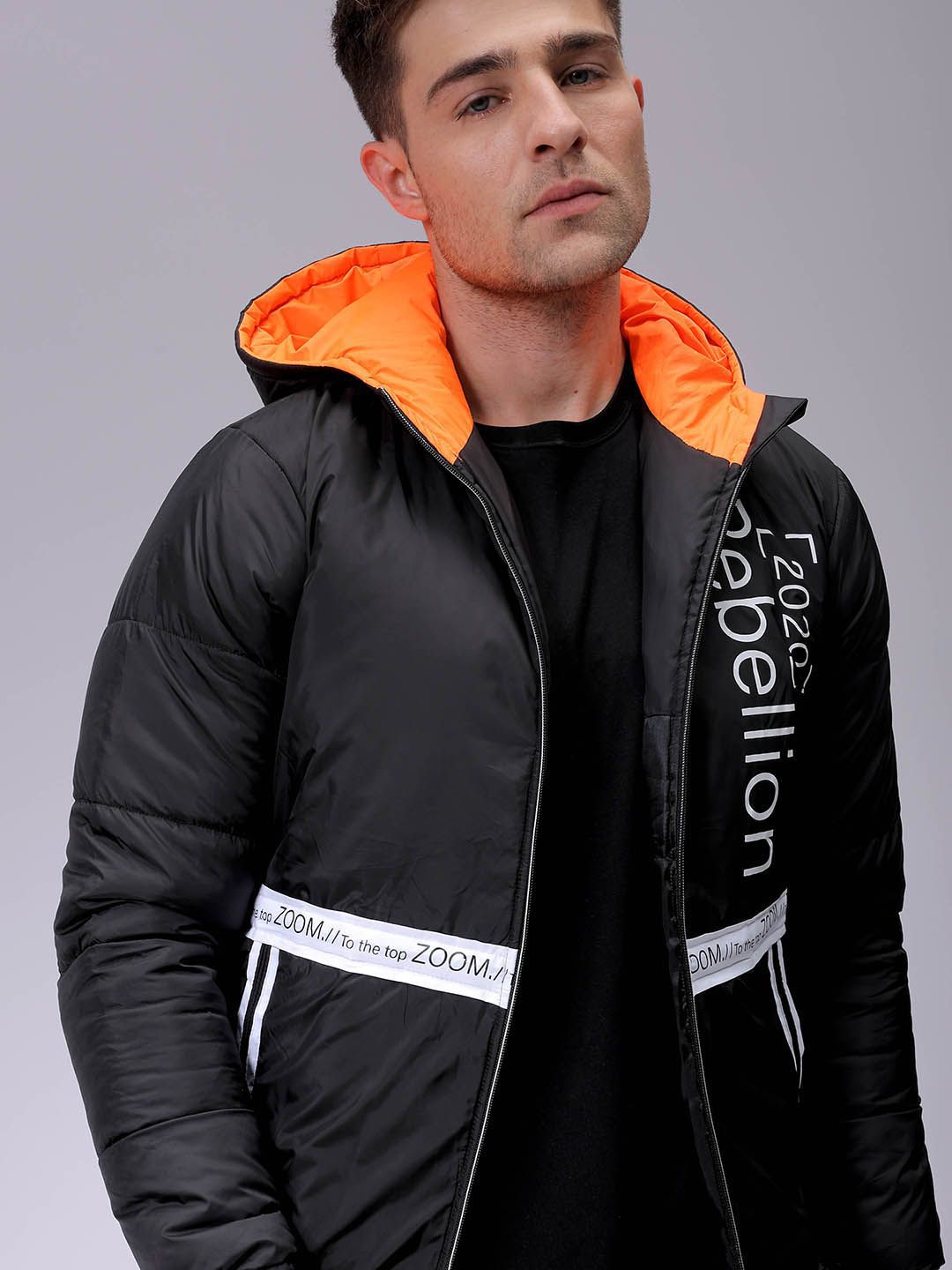 The Indian Garage Co Men Colourblocked Lightweight Puffer Jacket with Patchwork