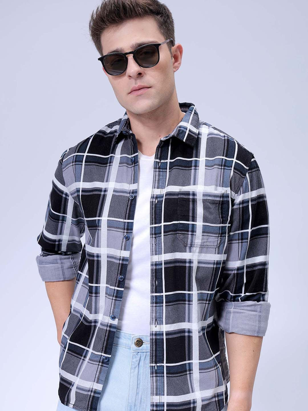 The Indian Garage Co Pure Cotton Spread Collar Tartan Checked Casual Shirt