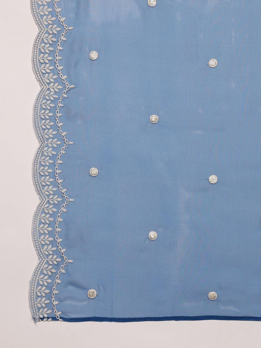 Anouk Blue Floral Embroidered Sweetheart Neck Straight Kurta With Trousers & Dupatta