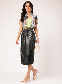 DressBerry Formal Fusion Faux Leather Coating Midi Straight Skirt