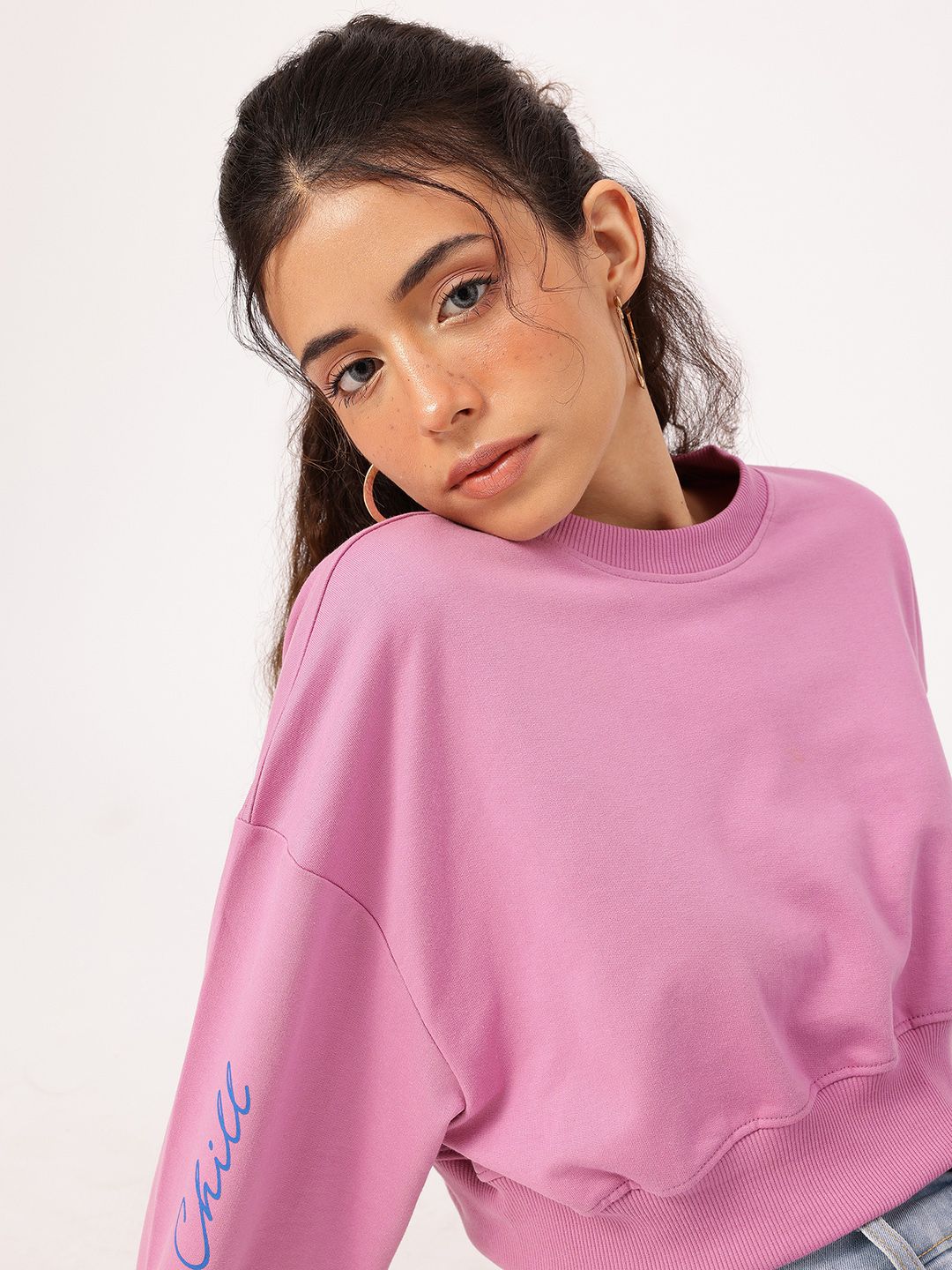 DressBerry Typography Printed Crop Pullover Sweatshirt