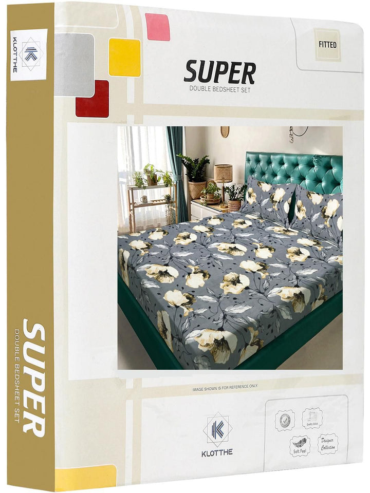 KLOTTHE Grey Floral 300 TC Cadar Katil King dengan 2 Sarung Bantal