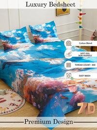 Myntra Elegant Blue & Pink Floral 400 TC King 7D Cadar & 2 Sarung Bantal 250X225 cm