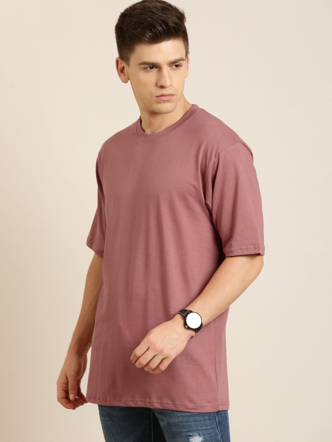 Difference of Opinion Men Dusty Pink Pure Cotton Drop-Shoulder Oversized Fit Oversized T-shirt
