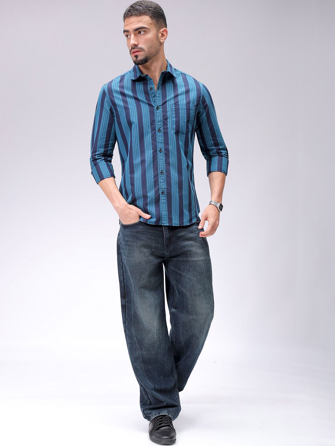 The Indian Garage Co Men Slim Fit Multi Stripes Opaque Striped Casual Shirt