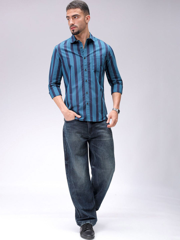 The Indian Garage Co Men Slim Fit Multi Stripes Opaque Striped Casual Shirt