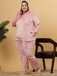 KLOTTHE Women Solid Plus Size Hooded Nightsuit