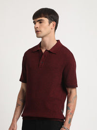THE BEAR HOUSE Self Design Regular Fit Cotton Polo Collar T-shirt