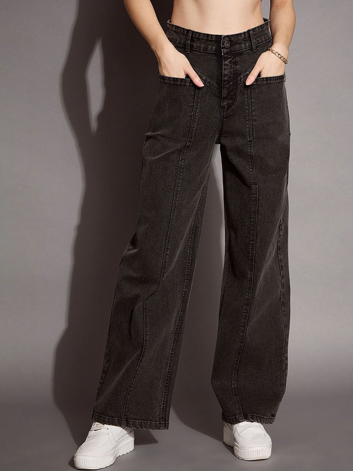 SASSAFRAS BASICS Women Comfort Straight Fit High-Rise Low Distress Stretchable Jeans