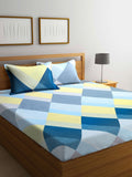 Myntra Elegant Homes Blue Geometric Polycotton 300 TC King Fine Bedsheet with 2 Pillow Covers-98 x 87 inches