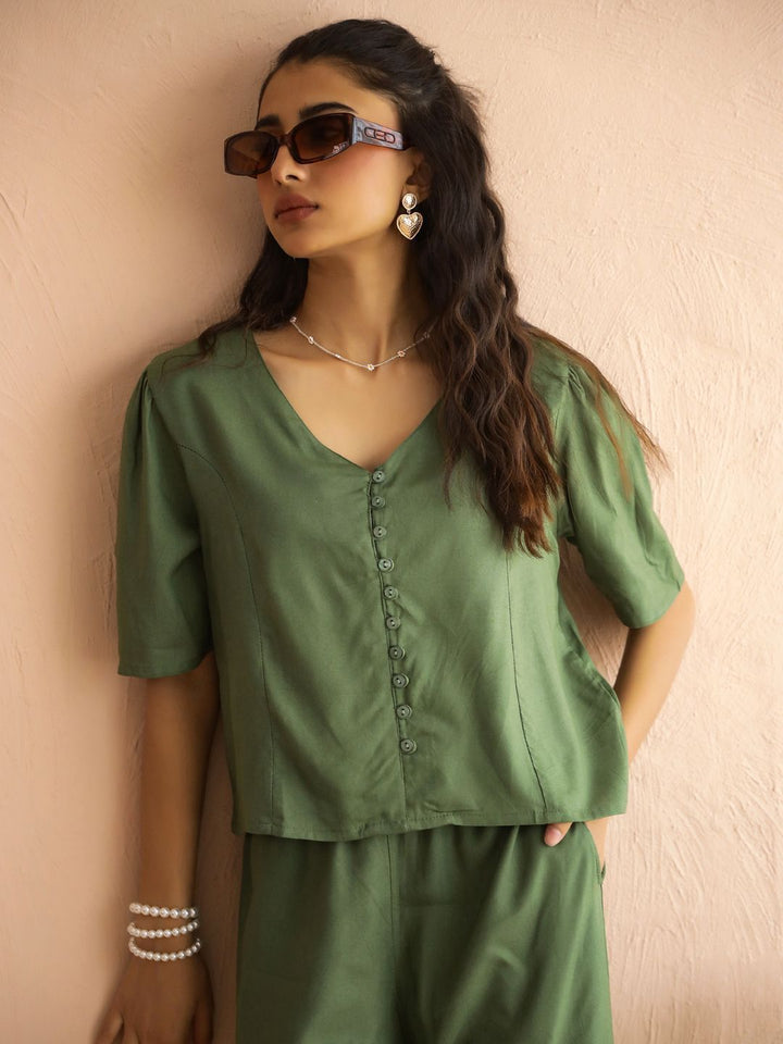 Sanskrutihomes v-neck pendek lengan pendek dengan co-ords