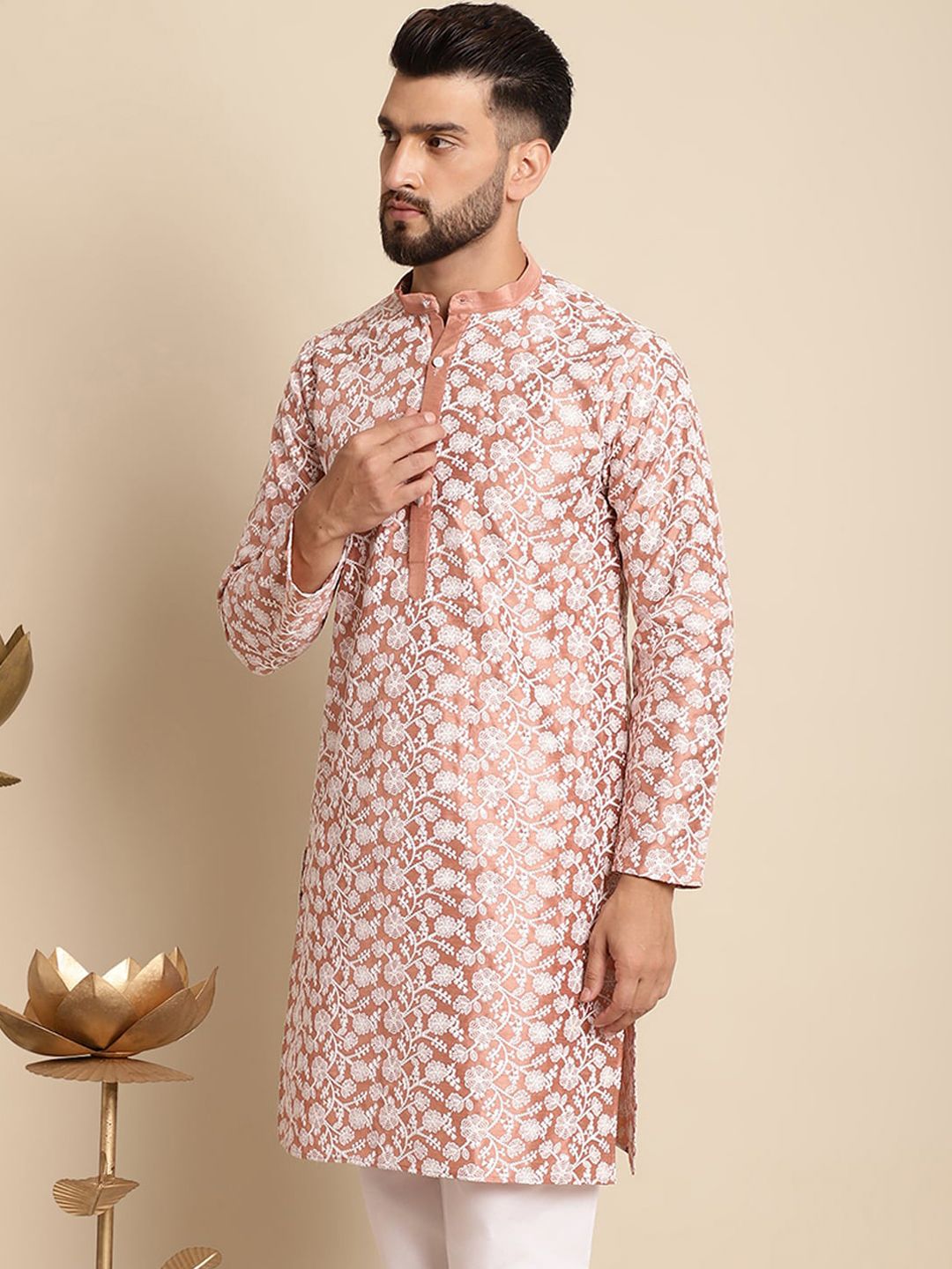 Kerja Benang Sulam Bunga Anouk Kurta Kolar Mandarin