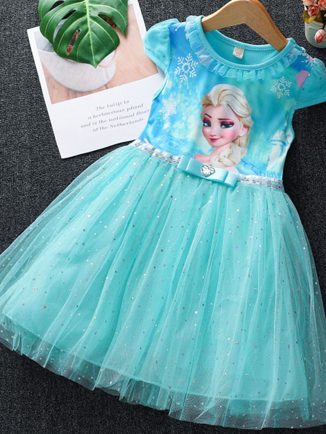 YK Girls Embellished Bow Detail Round Neck Fit & Flare Dress