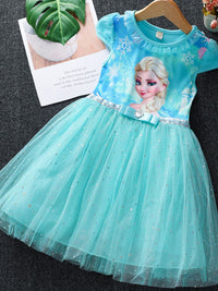 YK Girls Embellished Bow Detail Round Neck Fit & Flare Dress