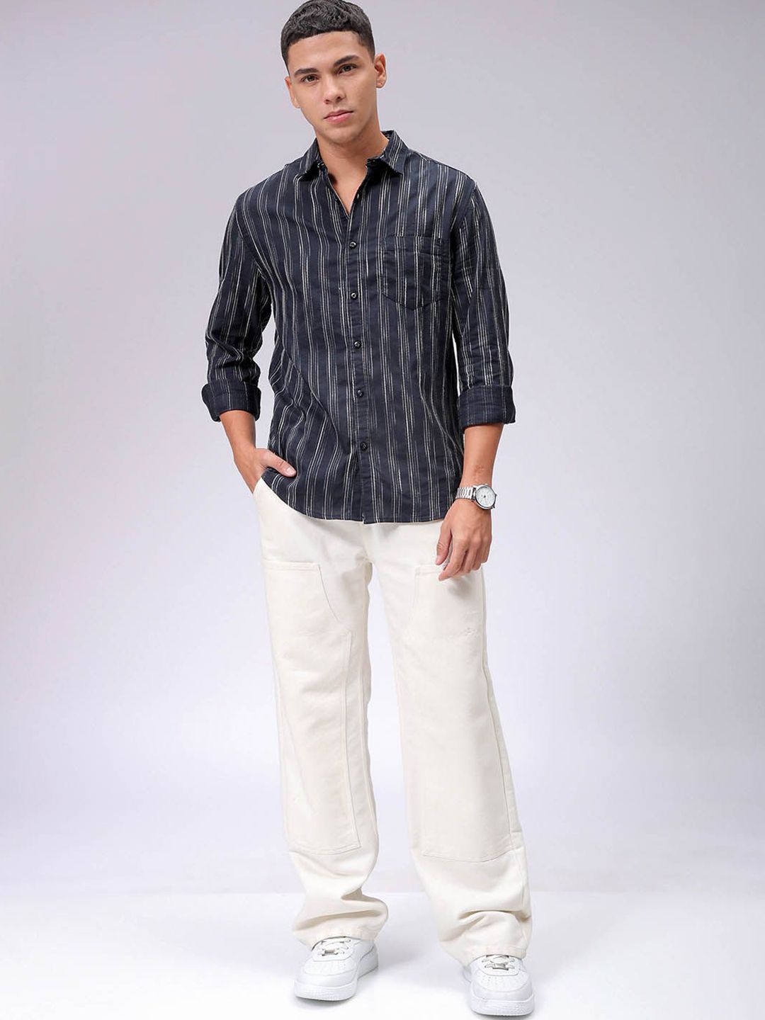 The Indian Garage Co Men Slim Fit Multi Stripes Opaque Striped Casual Shirt