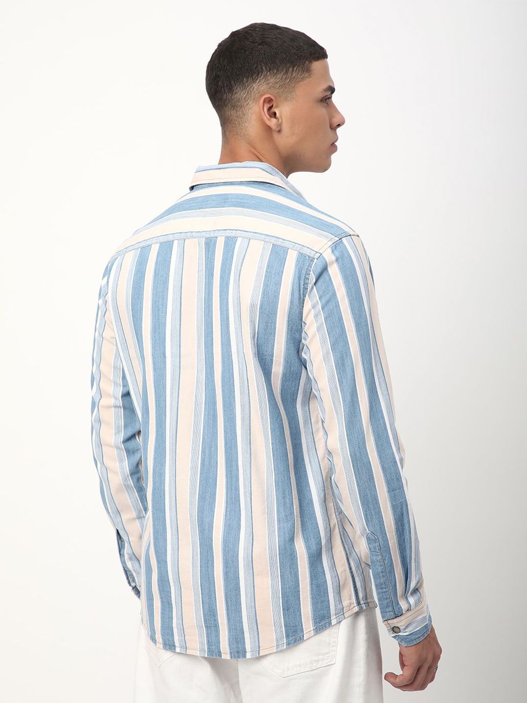 VASTRADO Men Classic Fit Spread Collar Multi Striped Cotton Casual Shirt
