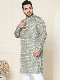 SOJANYA Plus Ethnic Motifs Printed Mandarin Collar Long Sleeves Pure Cotton Straight Kurta