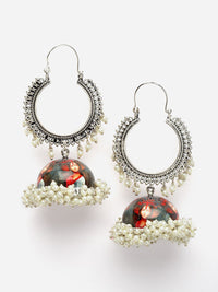 Anouk Silver Plated Cubic Zirconia Studded Dome Shaped Jhumkas