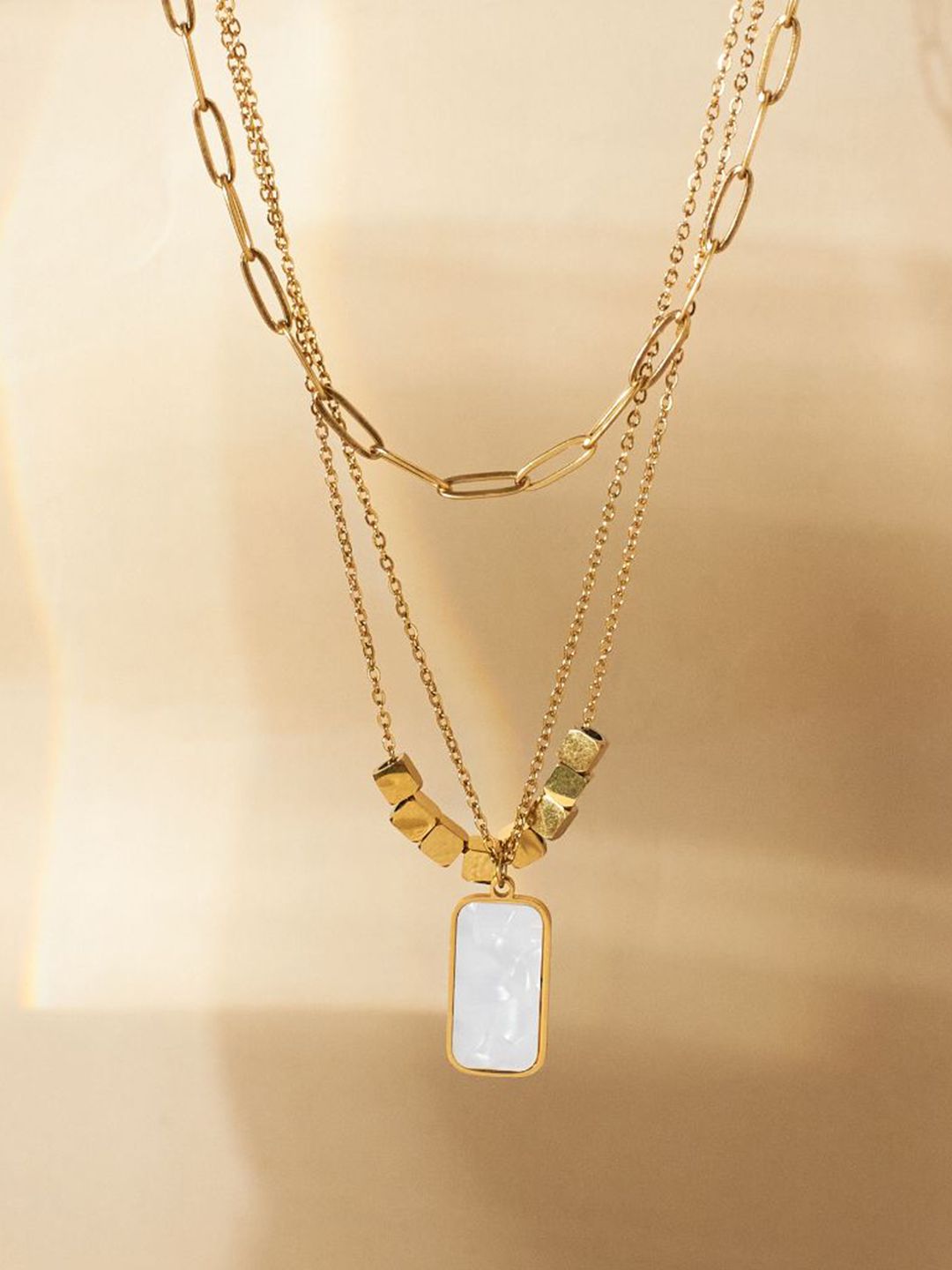 Kalung keluli tahan karat berlapis marmar masin