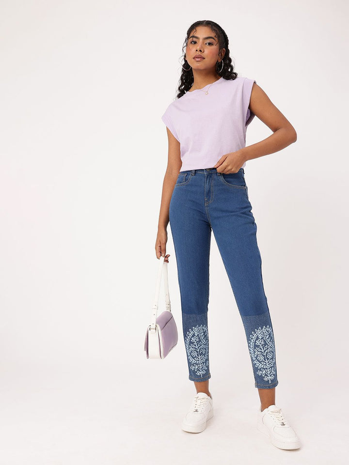 DressBerry Women Classic Touch Mom Fit Ethnic Printed Jeans