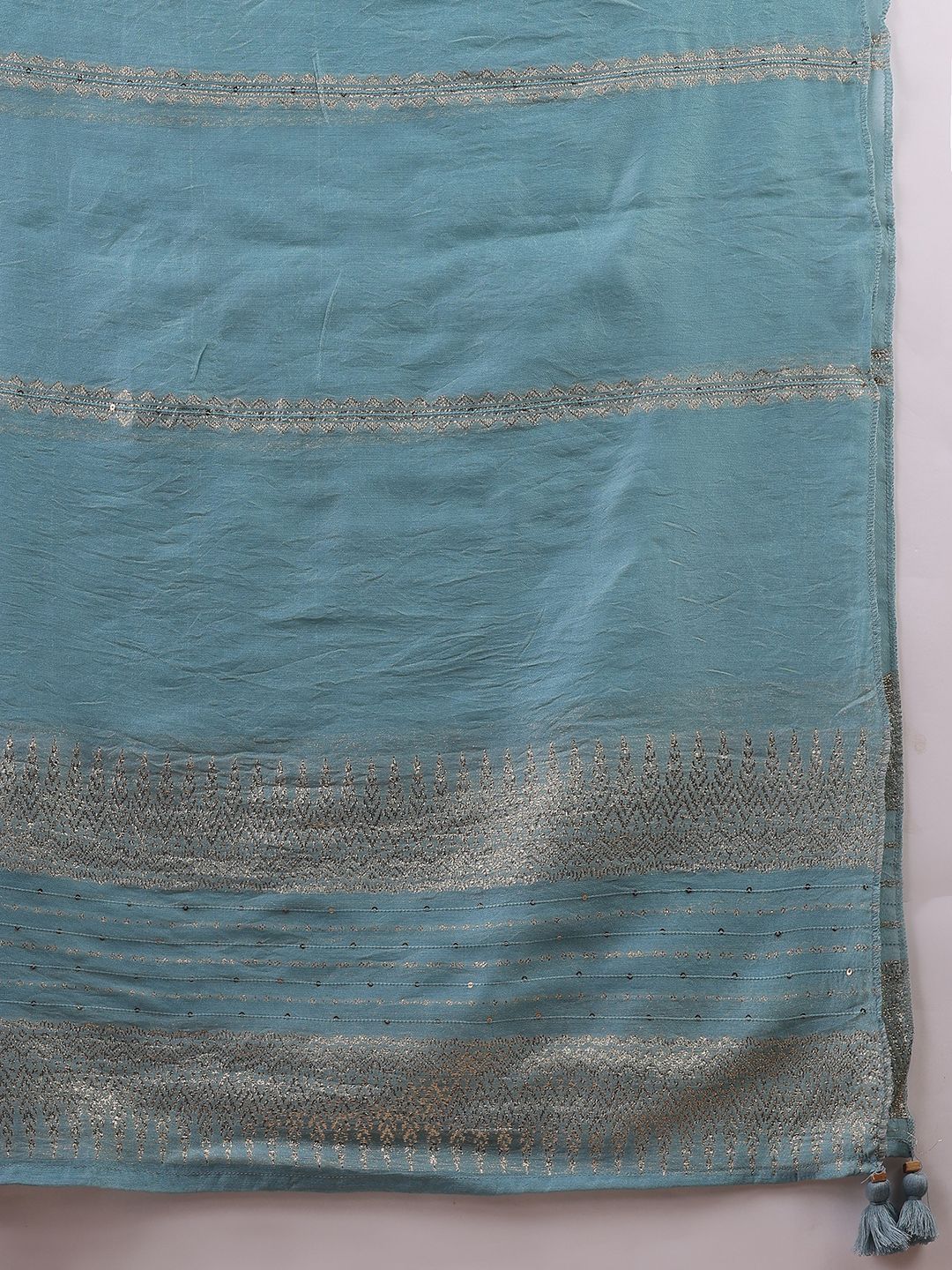 KALINI Yoke Design Sequinned Straight Kurta With Trousers And Dupatta