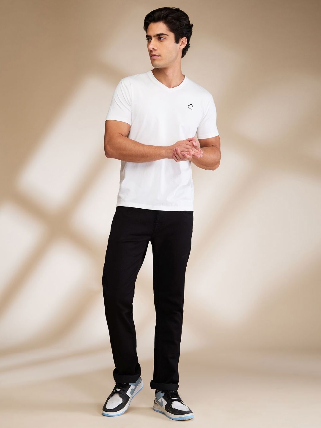 Being Human Men Solid V-Neck Cotton Slim Fit T-shirt