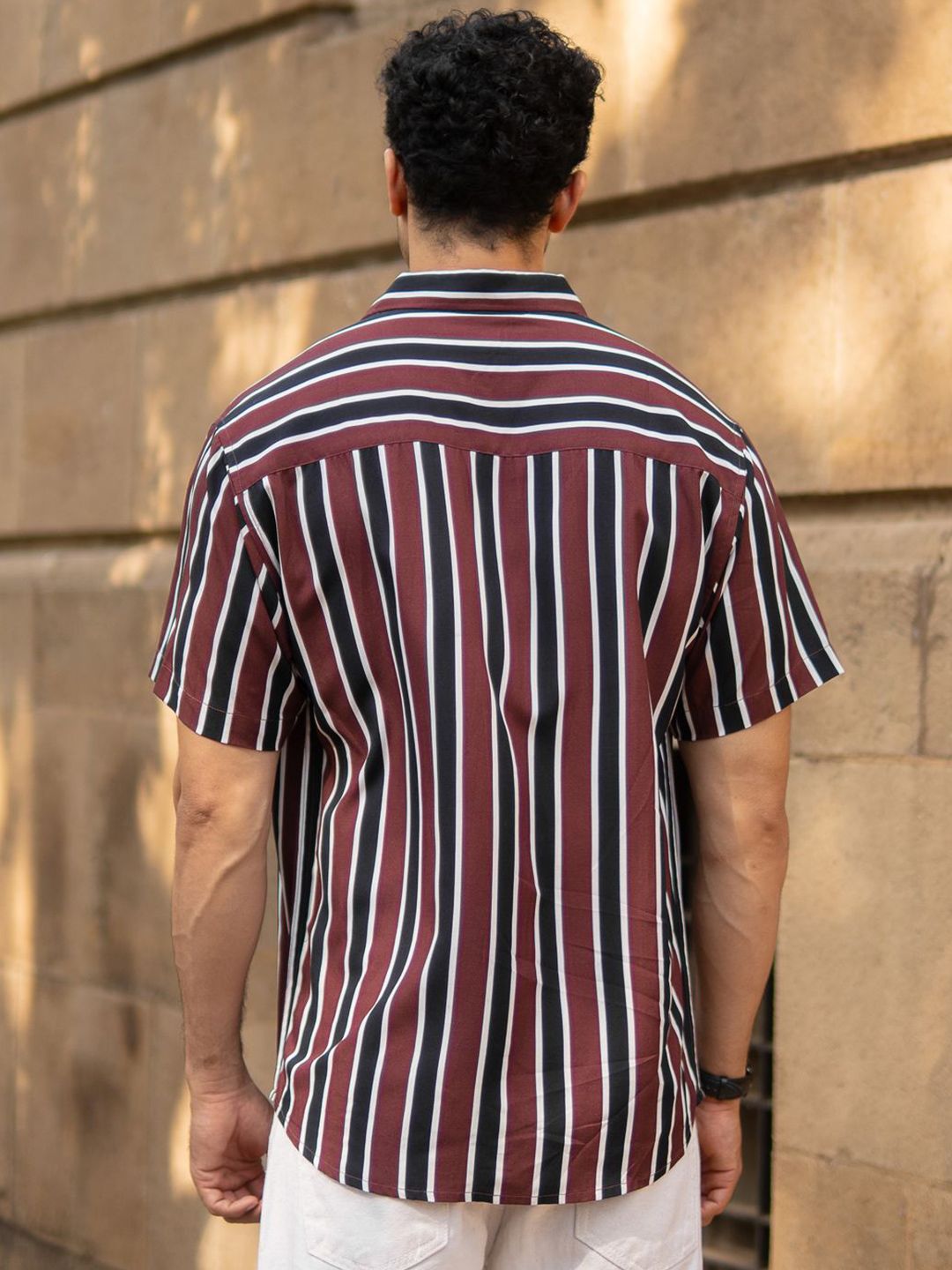 Powerlook ss25 Men Dark Brown Printed Stripe Shirt