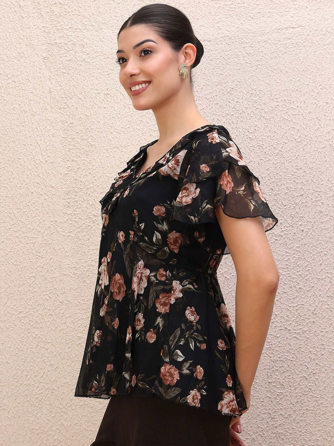 Antheaa Women Floral Printed Flared Sleeve Empire Top