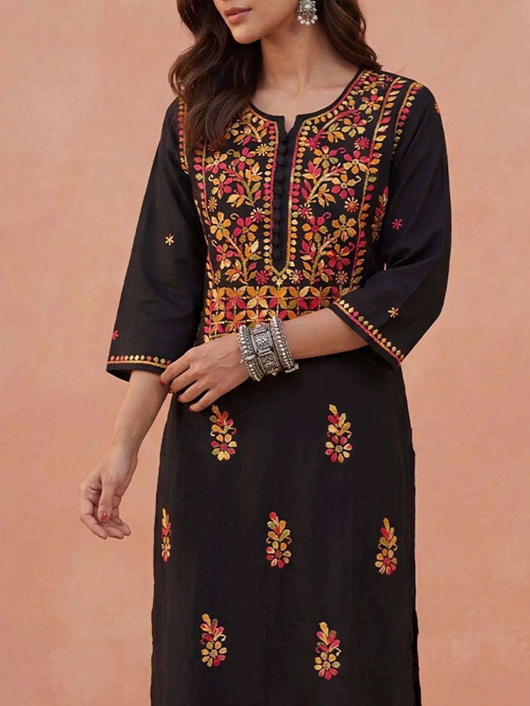 Kurta Sulam Benang Sulam Wanita Rumah Chikankari