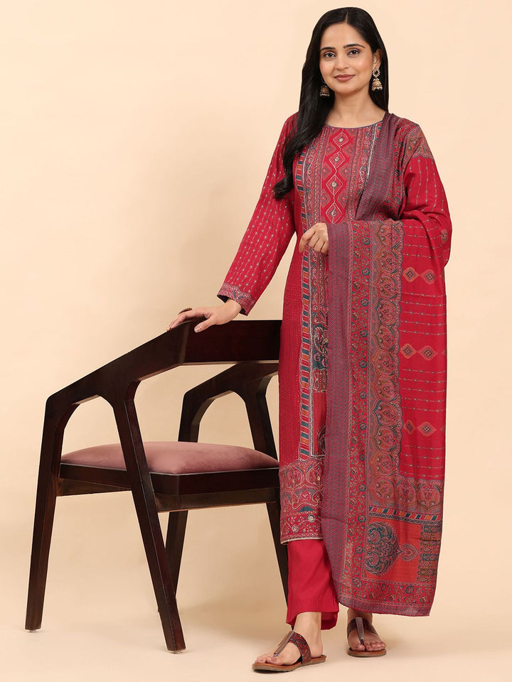 Mamicha Women Ethnic Motifs Embroidered Regular Thread Work Pure Cotton Kurta with Palazzos & With Dupatta