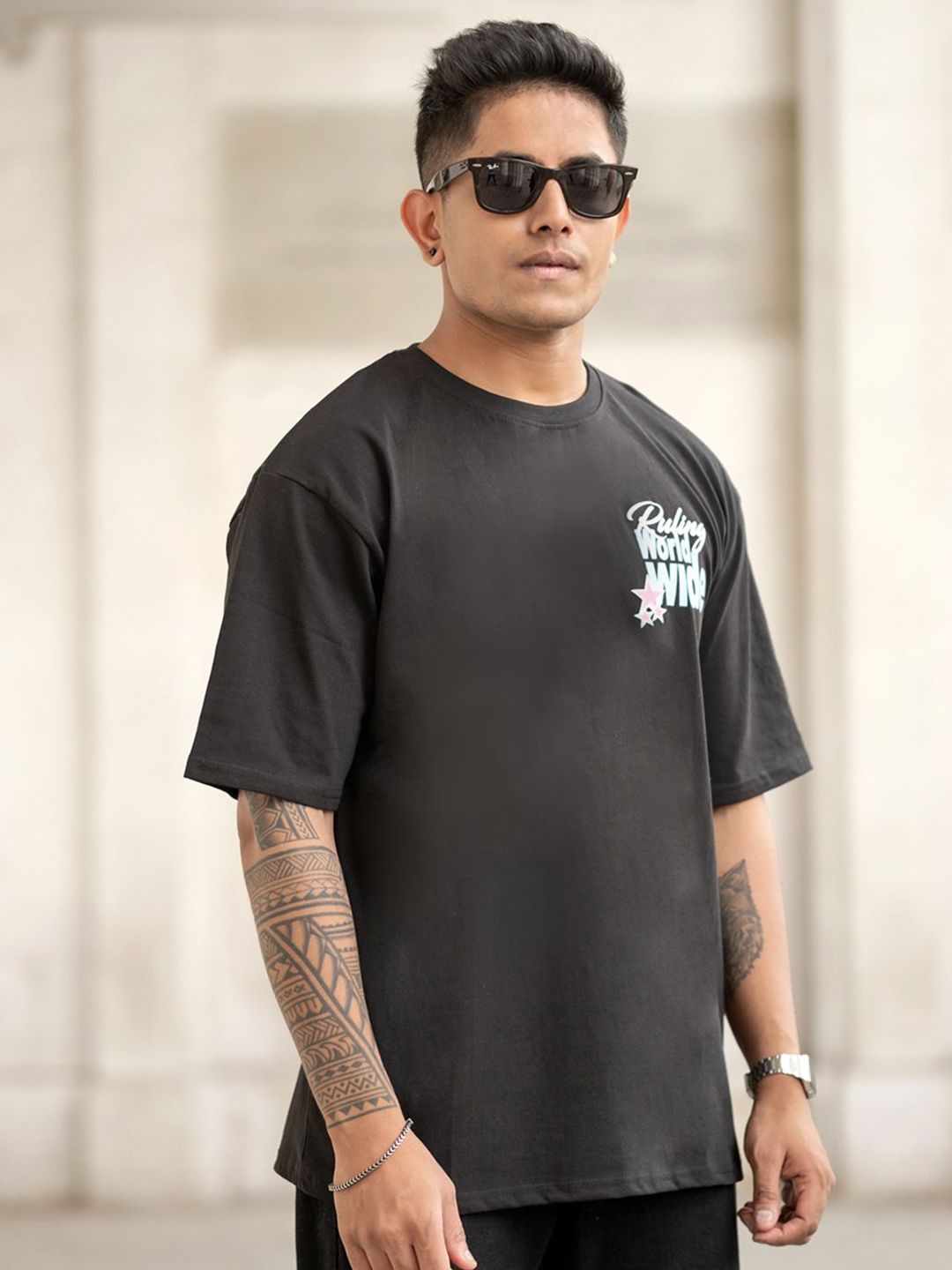 Powerlook Men Graphic Printed Round Neck Cotton Oversized T-shirt