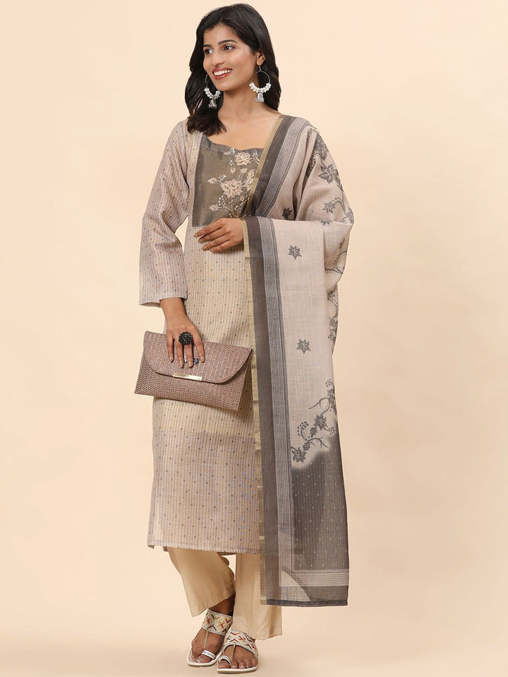 Mamicha Women Floral Embroidered Regular Pure Cotton Kurta with Palazzo & Dupatta