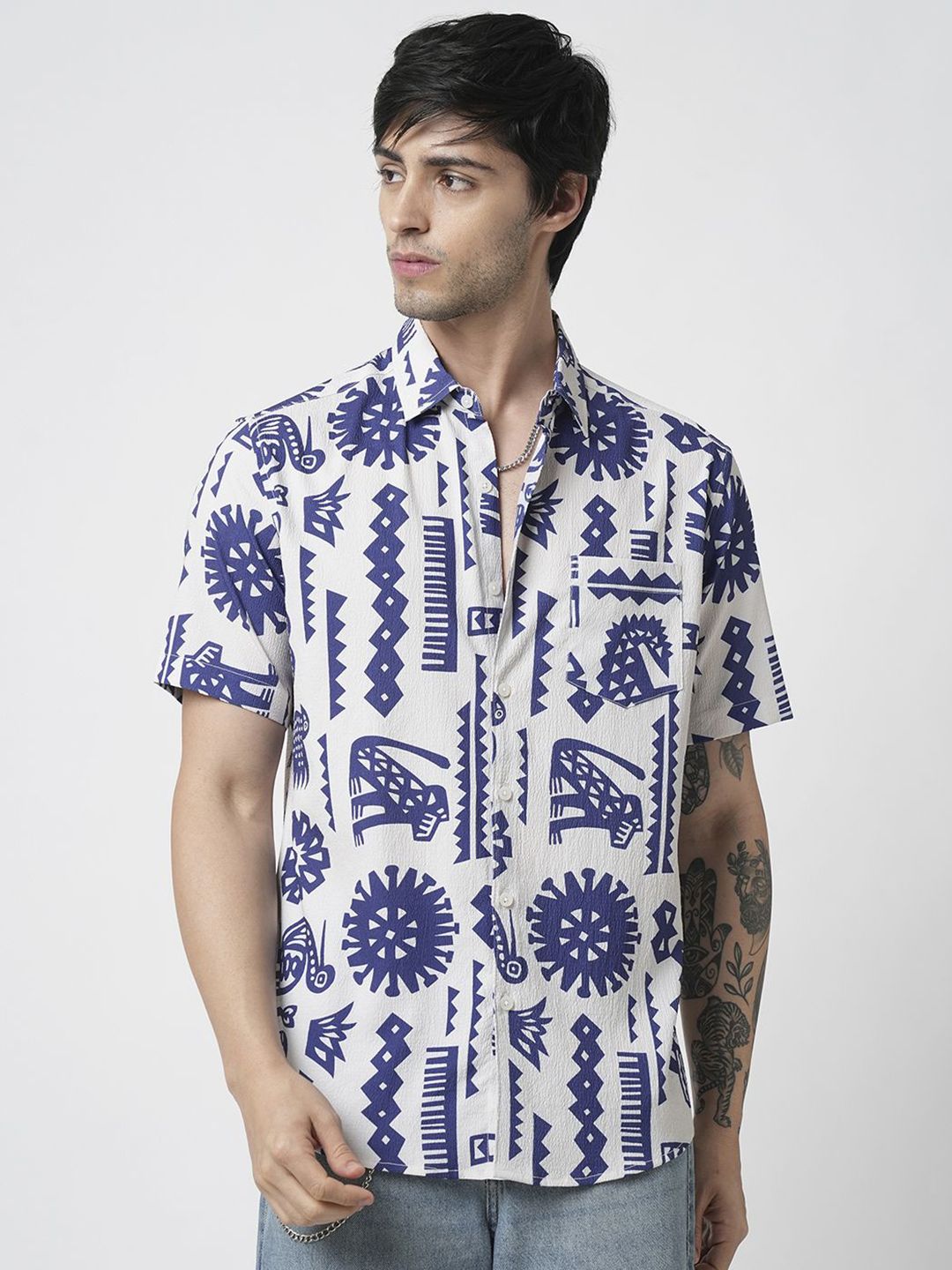 VASTRADO Men Classic Cutaway Collar Abstract Printed Slim Fit Casual Shirt