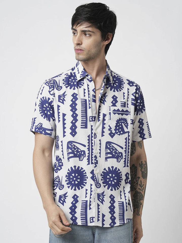 VASTRADO Men Classic Cutaway Collar Abstract Printed Slim Fit Casual Shirt
