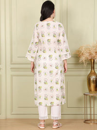 W Women Floral Embroidered Cold-Shoulder Sleeves Mirror Work Kurta