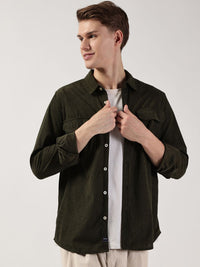 Thomas Scott Men Premium Spread Collar Solid Slim Fit Corduroy Casual Shirt