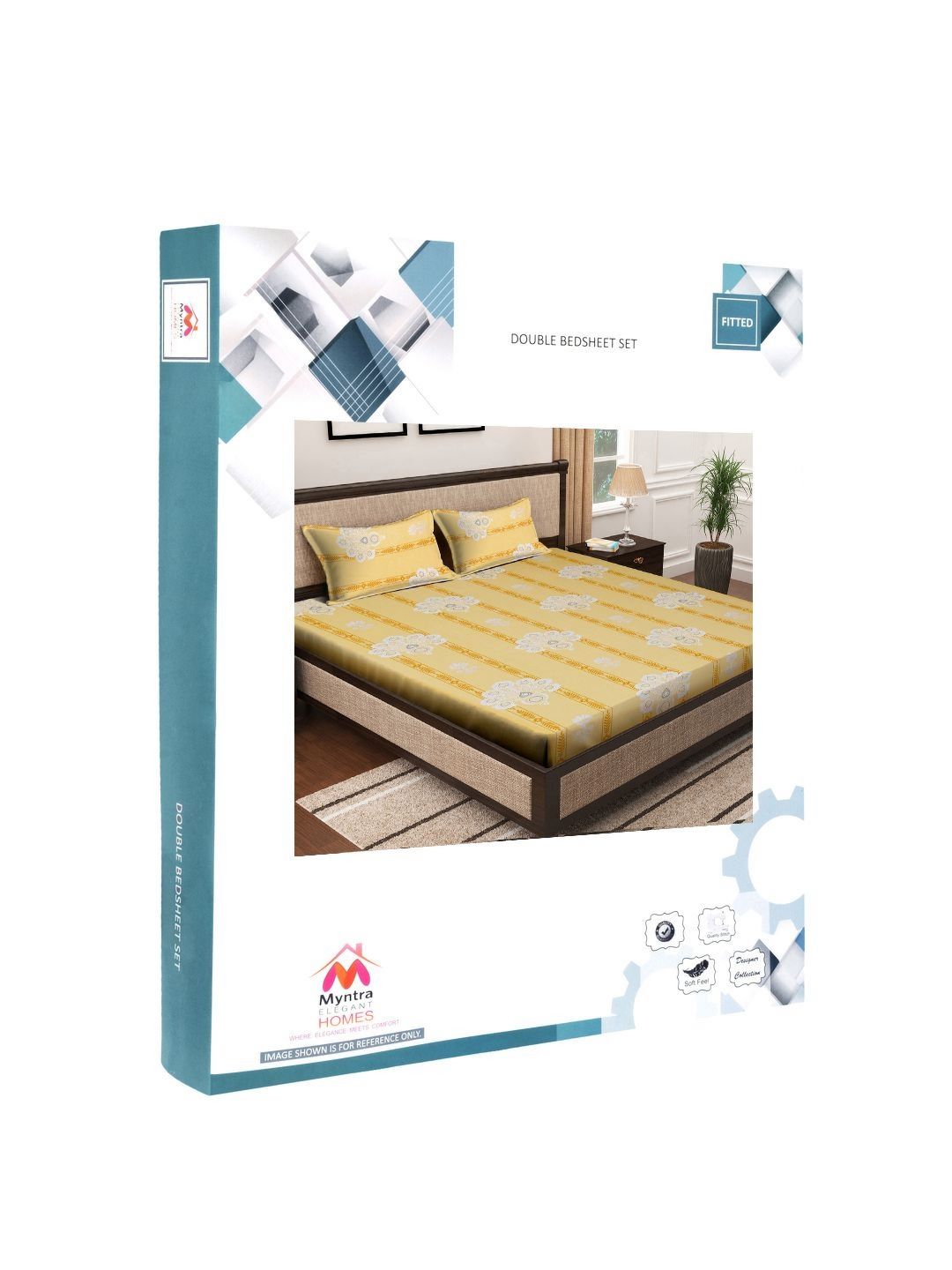 Myntra Elegant Homes Yellow Floral Pure Cotton 400 TC Fitted King Superfine Bedsheet dengan 2 Sarung Bantal-98 x 89 inci