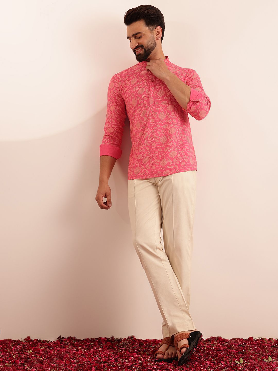 Anouk Men Floral Printed Mandarin Collar Kurta